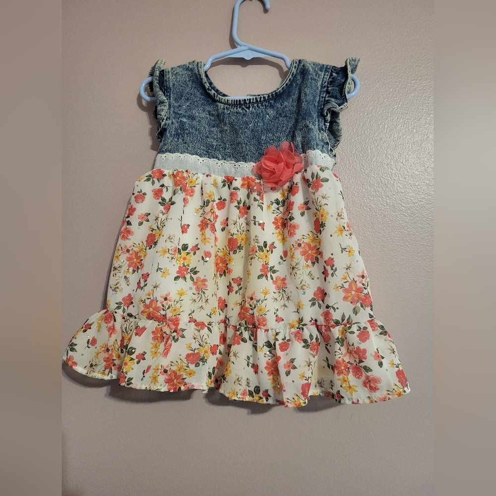 Little Lass Floral Denim Kids Dress